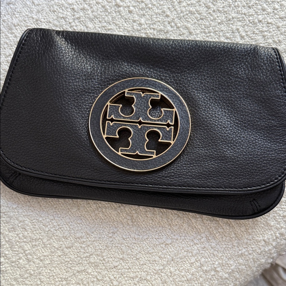 Tory Burch Black Leather Bag with Gold Logo